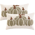 Halloween Fall Pillow Covers 12x20 Green Pumpkin Set of 2 - Autumn Decor