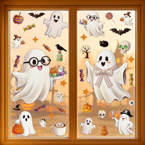 Halloween Bat Window Clings Set - Ghost Pumpkin Stickers for Windows - Halloween02 Variation