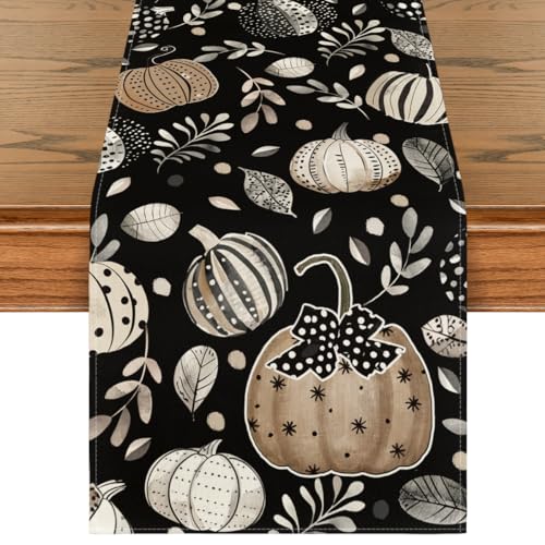 13x72 Inch Fall Table Runner - Black Polyester Home Decor, Artoid Mode