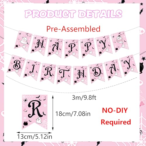 Pink Ghost Birthday Banner Halloween Party Decorations for Girls