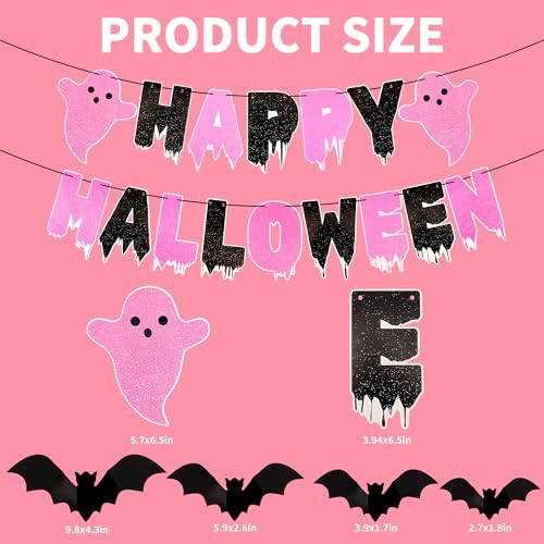Halloween Pink Black Banners & 3D Bat Stickers Set for Indoor Wall Decor - Halloween Party Decorations - Variation of THIS listing