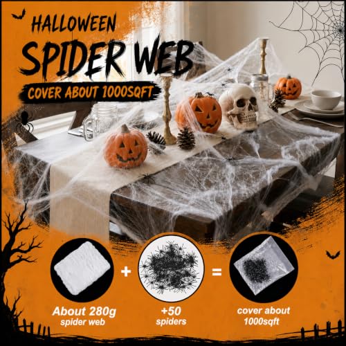 Land Guard 1000 Sq Ft Spider Web with 50 Artificial Spiders Halloween Decor