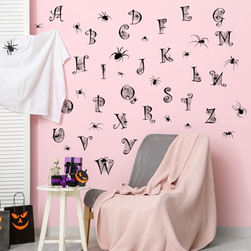 Halloween Wall Decals 679 - Black Alphabet Spider Web Stickers for Home & Party Decor