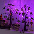 Black Halloween Tree with Lights - Indoor 24 Inch Decor with Ornaments & USB or Battery Power