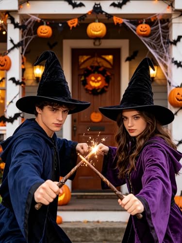 Halloween Witch Hat for Women - Ruched Wizard Costume Accessory