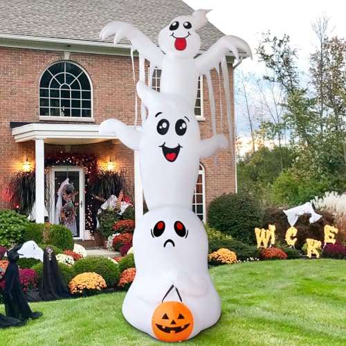 High 9.8 ft Halloween Inflatable Ghost Yard Decor with LEDs for Outdoor & Indoor