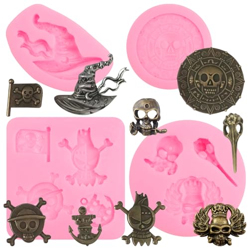 Pirate Skull Silicone Mold for Cake Decorating and Crafts - Set of 4
