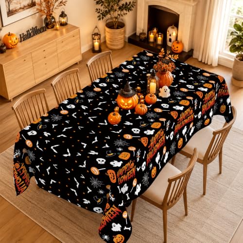 Halloween Tablecloth Set - 8 Disposable Rectangular Plastic Covers with Spider Web & Pumpkin Design - 54x108 Inches - Halloween Party Supplies