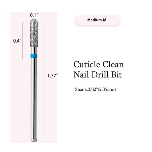 10pcs Safety Round Barrel Cuticle Drill Bits, Carbide Diamond Nail Bits for Dead Skin Removal&Nail Shaping, 3/32'' Two Way Rotate, Professional Manicure Pedicure Salon Tools, Medium-M