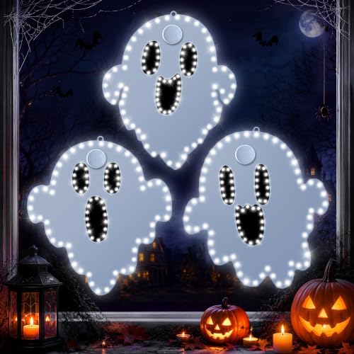 Halloween Ghost String Lights - 3 Pack Twinkling LED Silhouettes with Aluminum Frame - Indoor Outdoor Decorations - Variation of Ghosts
