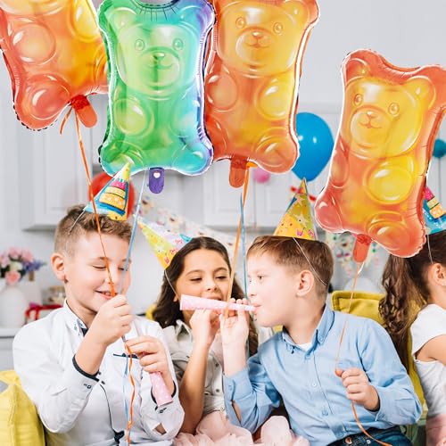 Candyland Themed Gummy Bear Balloons - Metallic Foil Party Decorations, Pack of 8