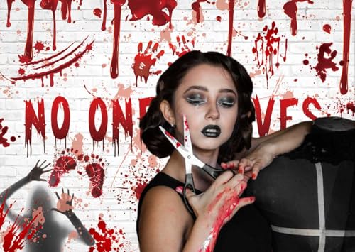No One Leaves Halloween Wall Backdrop 7x5ft - Bloody Brick Wall Scene - Variation of THIS listing