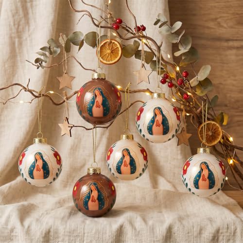 Virgin Mary Christmas Ornament Set - 6 Glass Our Lady of Guadalupe Decorations