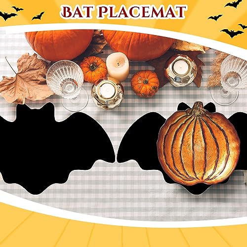 Halloween Bat Placemats Set of 6 - Black Leather Style - Bat / Black