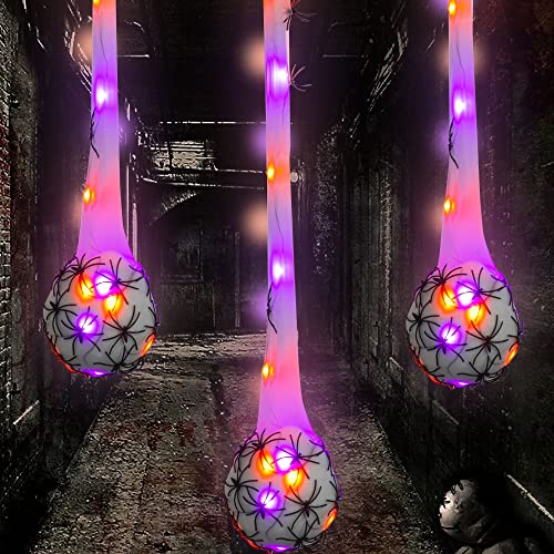 Halloween Hanging LED Spider Egg Sack Lights - Purple & Orange, 3 Pack, 3.2 ft