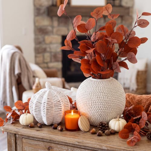 Fall Table Centerpiece Set with Pumpkin Scented Candle & Decorative Wicker Pumpkin