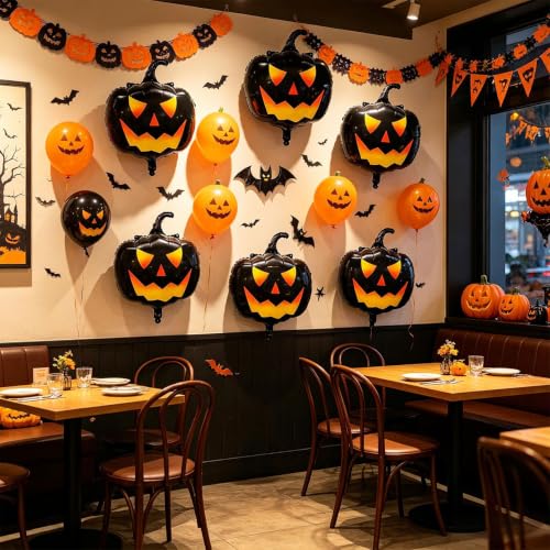 Black Pumpkin Balloons Set - Halloween Foil Balloons for Party Decoration