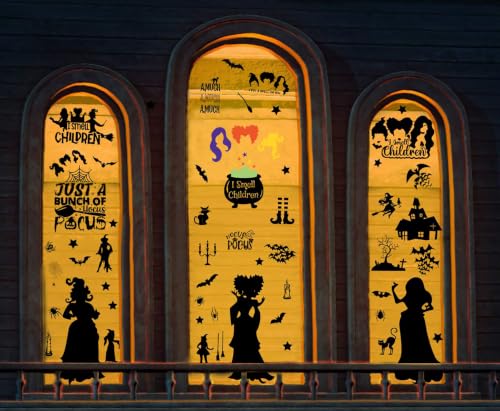 Hocus Pocus Halloween Window Clings Set - 9 Sheets, 91 Reusable Stickers