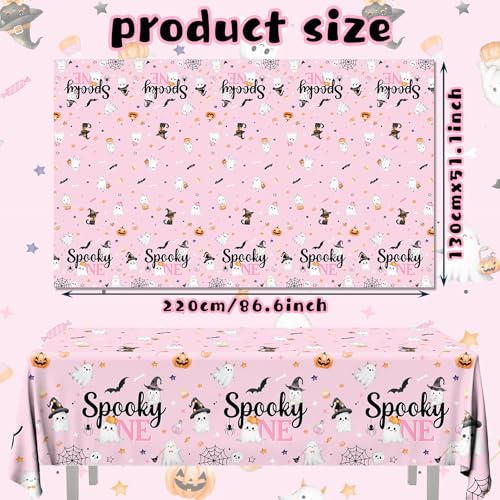Pink Halloween First Birthday Tablecloth Set - Spooky One Decorations for Girl