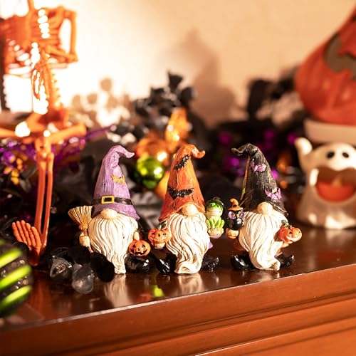 Halloween Gnome Decorations Indoor Set - Cute Witch Hats Pumpkins & Frogs