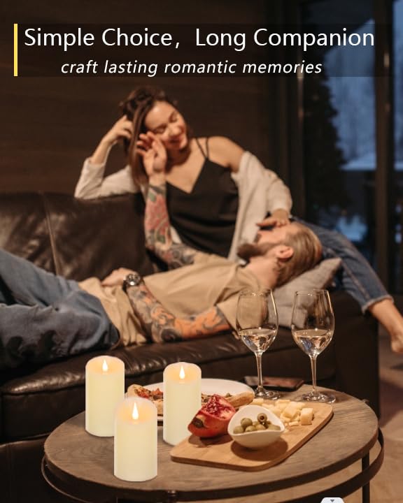 Flameless Candles Set of 3 - 3" x 5"6"7" Ivory LED Pillar Candles with Remote Timer - Real Wax, Flickering 3D Moving Flame, Last 1000+ Hours, Home Wedding Decor