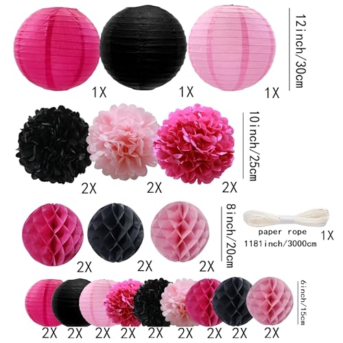 Pink Mouse Paper Decoration Set Rosy Black Pink - 33 Pcs Party Decor