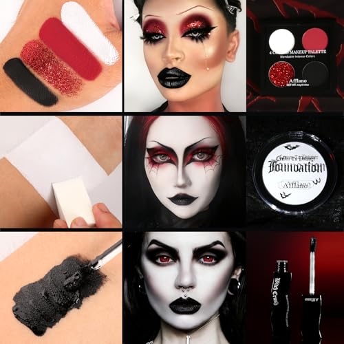 Goth Makeup Kit - Halloween Face Paint, Lipstick, Eye Shadow, False Eyelashes & Nails
