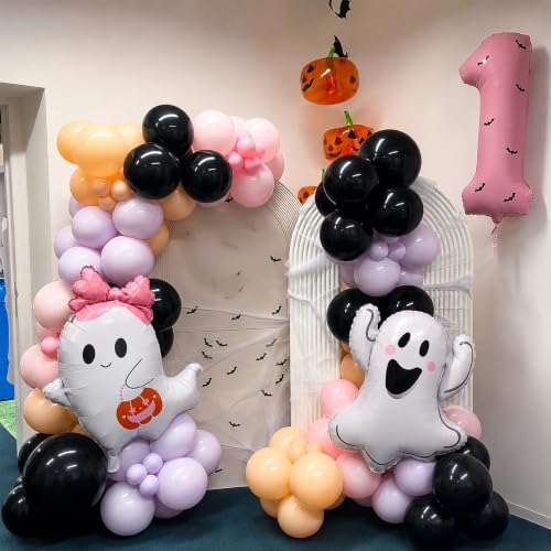 Pink and Purple Halloween Balloons Set - Ghost, Bat & Latex Decorations, 32 Pieces