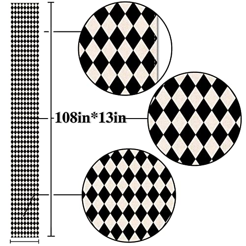Black and White Harlequin Table Runner 13x108 Inches - Tea Party Decor