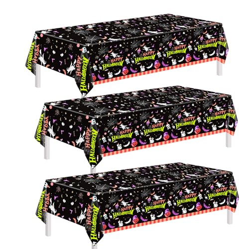 Black Halloween Plastic Tablecloth 3 Pack 54x108 Inch Rectangular Coverings