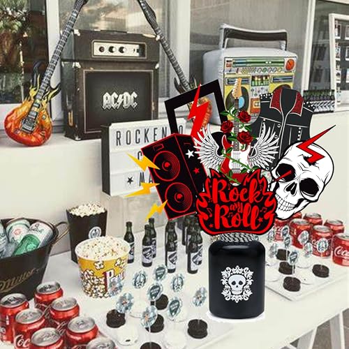28pcs Rock and Roll Party Centerpieces Set - Music, Skull, Guitars, Halloween Decor
