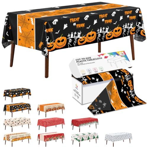 Halloween Plastic Table Cover Roll with Slide Cutter - 54 x 300 Feet - Pumpkin Ghost Design - Disposable Party Tablecloth - Variation: 3600 x 54 Inches