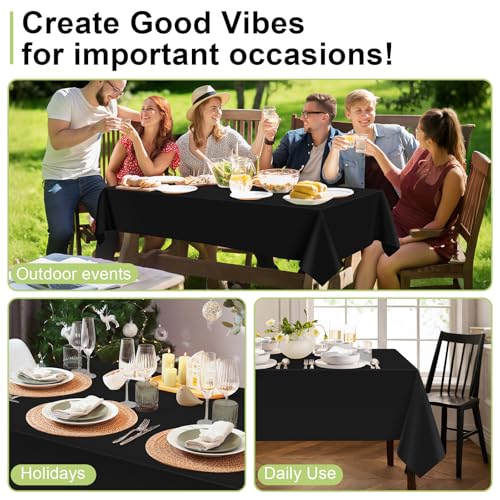 Disposable Black Plastic Tablecloth 3 Pack - 54 x 108 Inches for Events & Parties