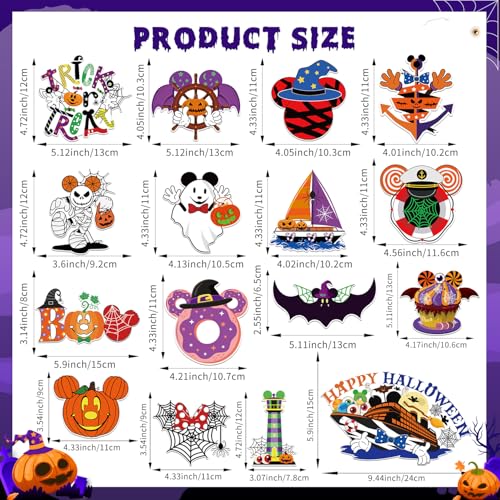 Halloween Cruise Door Magnets Set - 16 Decorative Magnetic Stickers for Refrigerator, Car & Carnival Ship