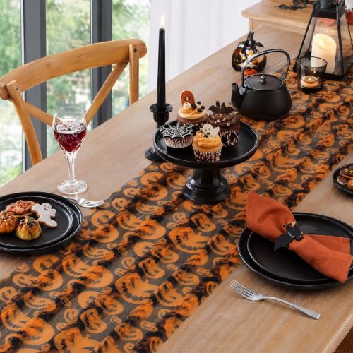 Halloween Table Runner Pumpkin Pattern 29x120 Inches - 2 Pcs Orange Decor Variation of Pumpkin / 29x120-2 pcs