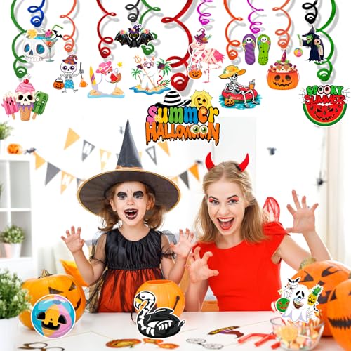 Summer Halloween Hanging Swirls Set - Tropical Spooky Party Decorations