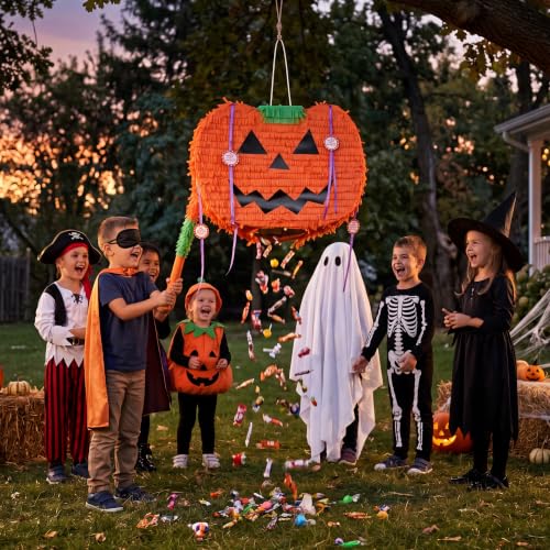 Pumpkin Piñata Set - 3pcs Halloween Candy Holder & Party Game Supplies