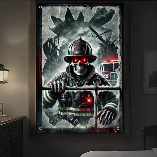 Halloween Skeleton Fireman Window Cover - 31x47 Inch Decoration - Colorful