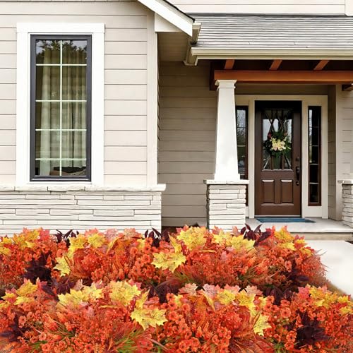 Artificial Fall Flowers Bundle - Fall Orange, UV Resistant Outdoor Decor, 24 Stems