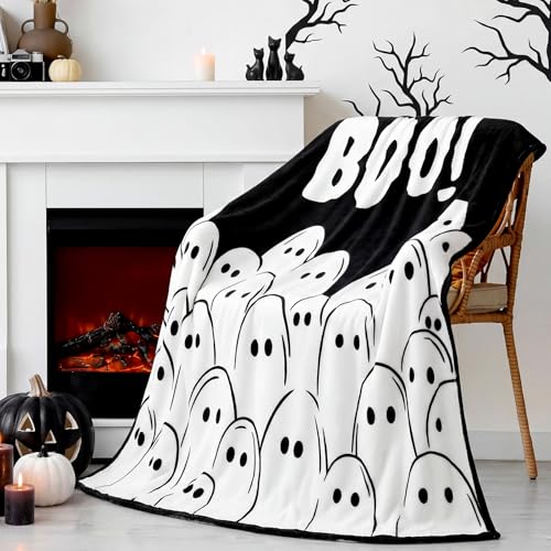 Halloween Ghost Throw Blanket - Black White Flannel Fleece, 50x60 Inches - Variation of Ghost