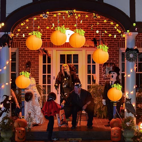 Halloween Pumpkin Hanging Paper Lanterns Set - 6 Pieces 10/12 Inch Fall Decor