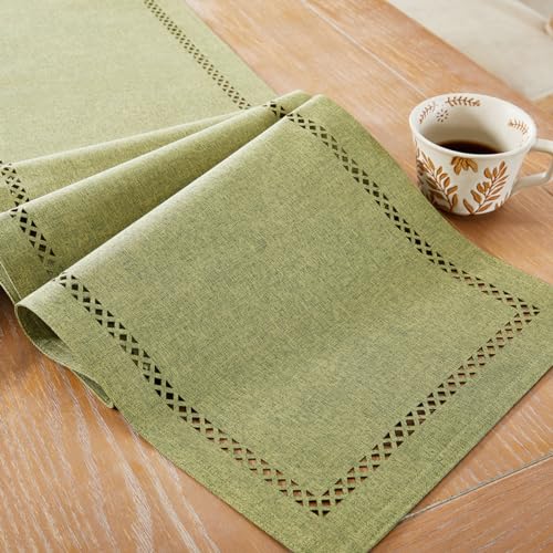 Sage Green Burlap Table Runner 108 Inches Long - Rustic Linen Style