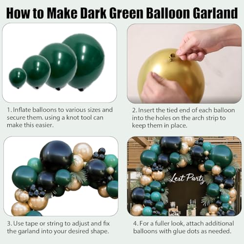 Emerald Green Black Gold Balloon Arch Kit - Double Stuffed 119 PCs, Variation: Green Black