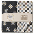 Microfiber Dish Towels Set - Gray Checkered Kitchen Towels 2 Pc - Absorbent & Double Sided with Hanging Loops