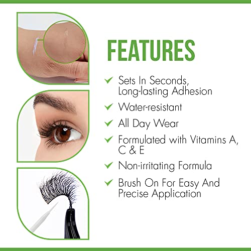 DUO Brush-On Clear Lash Glue –Waterproof Strip Lash Adhesive with Vitamins A, C & E, Long Lasting Eyelash Glue, 0.18 oz, (Pack of 2)