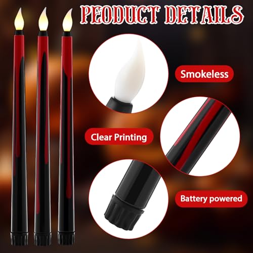 Halloween Black Bloody Flameless Taper Candles Set - 11 Inch, 6 Pack