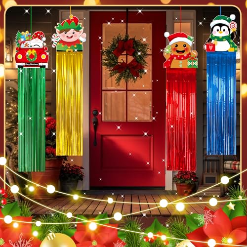 Outdoor Christmas Hanging Decorations Set - Santa, Snowman, Elf & More - 8 Pcs