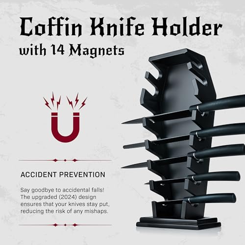 Gothic Coffin Knife Holder with 14 Magnets - Halloween Kitchen Decor