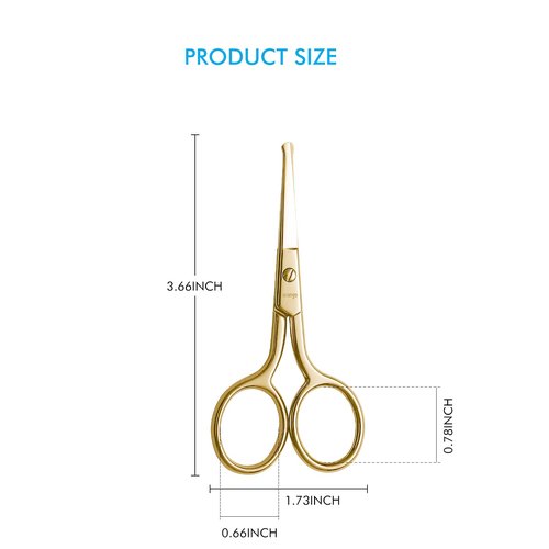 LIVINGO Professional Nose Hair Scissors, Multi-purpose Stainless Steel Rounded Tip Straight Blade, Facial Hair Beard Eyebrows Ear Trimming Beauty Grooming Tool for Men & Women, 3.5” Gold