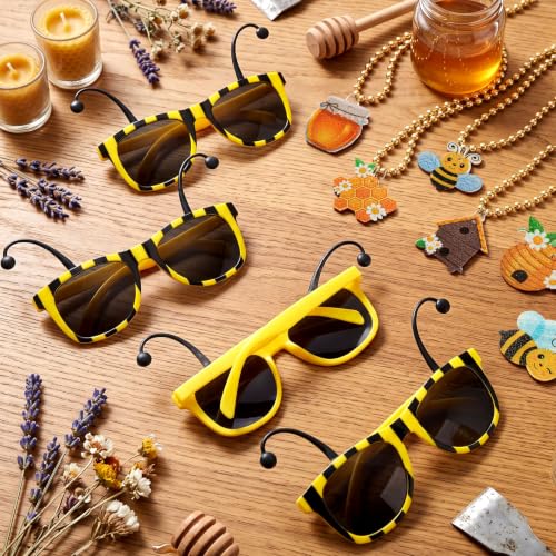 Ecally Bee Party Favors Set - 12 Bee Sunglasses & 12 Bee Necklaces for Halloween & Birthday